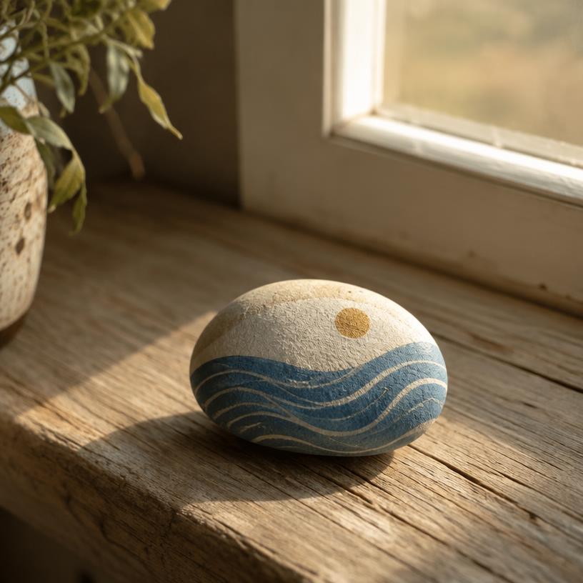 Hand-Painted Rock — Waves